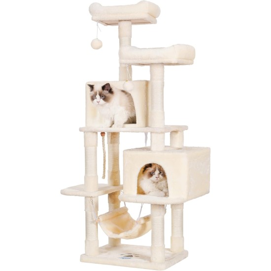 Hey-brother EMPJ020-SW Cat Scratching Post for Large Cats Stable with Sisal Rope, 2 Large Houses and 2 Platforms, Light Grey Hey-brother EMPJ020-SW Cat Scratching Post for Large Cats Stable with Sisal Rope, 2 Large Houses and 2 Platforms, Light Grey