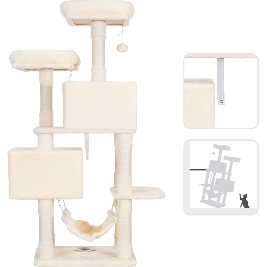 Hey-brother EMPJ020-SW Cat Scratching Post for Large Cats Stable with Sisal Rope, 2 Large Houses and 2 Platforms, Light Grey Hey-brother EMPJ020-SW Cat Scratching Post for Large Cats Stable with Sisal Rope, 2 Large Houses and 2 Platforms, Light Grey