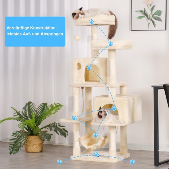 Hey-brother EMPJ020-SW Cat Scratching Post for Large Cats Stable with Sisal Rope, 2 Large Houses and 2 Platforms, Light Grey Hey-brother EMPJ020-SW Cat Scratching Post for Large Cats Stable with Sisal Rope, 2 Large Houses and 2 Platforms, Light Grey