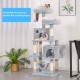 Hey-brother EMPJ020-SW Cat Scratching Post for Large Cats Stable with Sisal Rope, 2 Large Houses and 2 Platforms, Light Grey