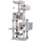 Hey-brother EMPJ020-SW Cat Scratching Post for Large Cats Stable with Sisal Rope, 2 Large Houses and 2 Platforms, Light Grey