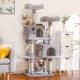 Hey-brother EMPJ020-SW Cat Scratching Post for Large Cats Stable with Sisal Rope, 2 Large Houses and 2 Platforms, Light Grey