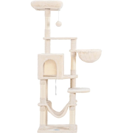 Hey-brother EMPJ050W 154 cm Stable Cat Scratching Post with Sisal Rope, Hammock, Basket, House and Platform, Light Grey Hey-brother EMPJ050W 154 cm Stable Cat Scratching Post with Sisal Rope, Hammock, Basket, House and Platform, Light Grey