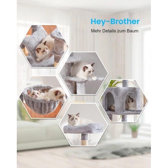 Hey-brother EMPJ050W 154 cm Stable Cat Scratching Post with Sisal Rope, Hammock, Basket, House and Platform, Light Grey Hey-brother EMPJ050W 154 cm Stable Cat Scratching Post with Sisal Rope, Hammock, Basket, House and Platform, Light Grey