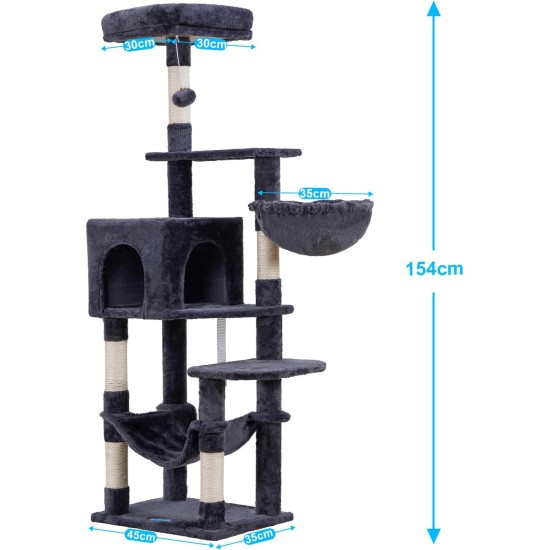 Hey-brother EMPJ050W 154 cm Stable Cat Scratching Post with Sisal Rope, Hammock, Basket, House and Platform, Light Grey Hey-brother EMPJ050W 154 cm Stable Cat Scratching Post with Sisal Rope, Hammock, Basket, House and Platform, Light Grey