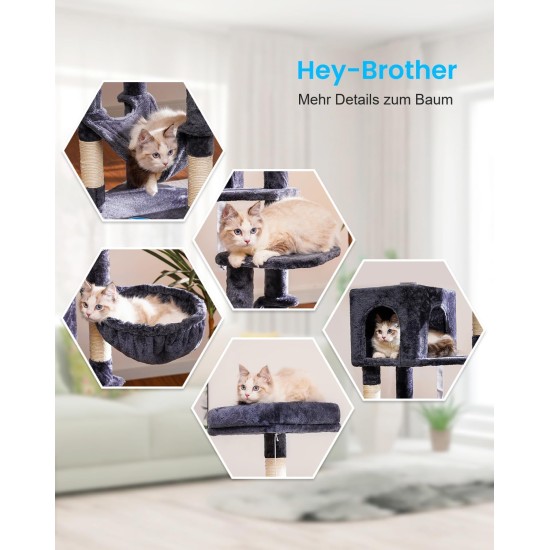 Hey-brother EMPJ050W 154 cm Stable Cat Scratching Post with Sisal Rope, Hammock, Basket, House and Platform, Light Grey Hey-brother EMPJ050W 154 cm Stable Cat Scratching Post with Sisal Rope, Hammock, Basket, House and Platform, Light Grey