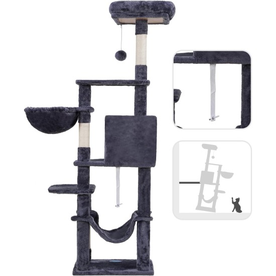 Hey-brother EMPJ050W 154 cm Stable Cat Scratching Post with Sisal Rope, Hammock, Basket, House and Platform, Light Grey Hey-brother EMPJ050W 154 cm Stable Cat Scratching Post with Sisal Rope, Hammock, Basket, House and Platform, Light Grey