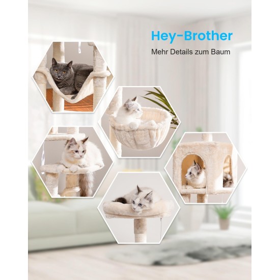 Hey-brother EMPJ050W 154 cm Stable Cat Scratching Post with Sisal Rope, Hammock, Basket, House and Platform, Light Grey Hey-brother EMPJ050W 154 cm Stable Cat Scratching Post with Sisal Rope, Hammock, Basket, House and Platform, Light Grey