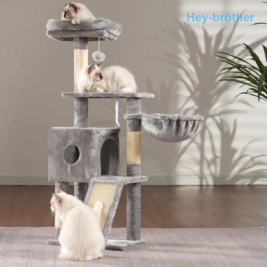 Hey-brother MPJ007SW Cat Scratching Post, 108 cm Indoor Cat Tree, Multi-Tier Cat Scratching Post for Kittens, with Scratching Posts, Ramp, Baskets, Spacious Cat Hole and Hanging Pompom Toy, Light Grey Hey-brother MPJ007SW Cat Scratching Post, 108 cm Indoor Cat Tree, Multi-Tier Cat Scratching Post for Kittens, with Scratching Posts, Ramp, Baskets, Spacious Cat Hole and Hanging Pompom Toy, Light Grey