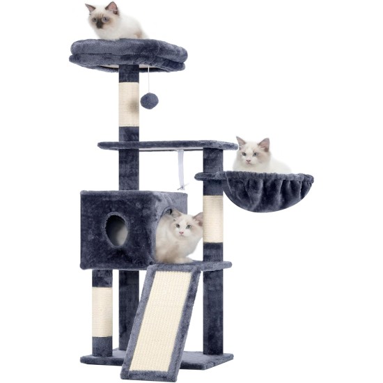 Hey-brother MPJ007SW Cat Scratching Post, 108 cm Indoor Cat Tree, Multi-Tier Cat Scratching Post for Kittens, with Scratching Posts, Ramp, Baskets, Spacious Cat Hole and Hanging Pompom Toy, Light Grey Hey-brother MPJ007SW Cat Scratching Post, 108 cm Indoor Cat Tree, Multi-Tier Cat Scratching Post for Kittens, with Scratching Posts, Ramp, Baskets, Spacious Cat Hole and Hanging Pompom Toy, Light Grey
