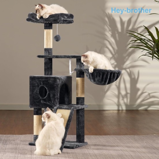Hey-brother MPJ007SW Cat Scratching Post, 108 cm Indoor Cat Tree, Multi-Tier Cat Scratching Post for Kittens, with Scratching Posts, Ramp, Baskets, Spacious Cat Hole and Hanging Pompom Toy, Light Grey Hey-brother MPJ007SW Cat Scratching Post, 108 cm Indoor Cat Tree, Multi-Tier Cat Scratching Post for Kittens, with Scratching Posts, Ramp, Baskets, Spacious Cat Hole and Hanging Pompom Toy, Light Grey