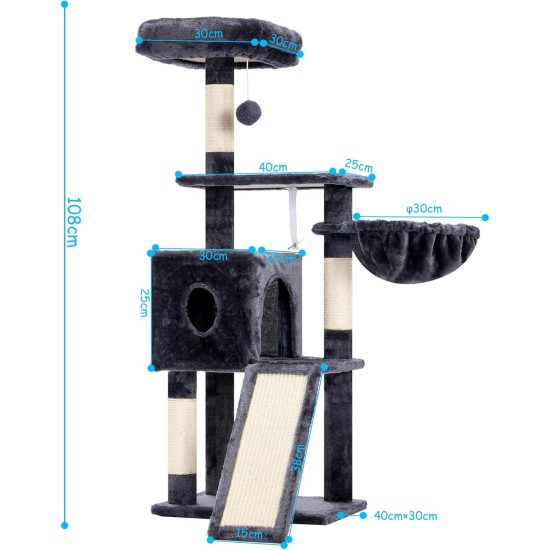 Hey-brother MPJ007SW Cat Scratching Post, 108 cm Indoor Cat Tree, Multi-Tier Cat Scratching Post for Kittens, with Scratching Posts, Ramp, Baskets, Spacious Cat Hole and Hanging Pompom Toy, Light Grey Hey-brother MPJ007SW Cat Scratching Post, 108 cm Indoor Cat Tree, Multi-Tier Cat Scratching Post for Kittens, with Scratching Posts, Ramp, Baskets, Spacious Cat Hole and Hanging Pompom Toy, Light Grey