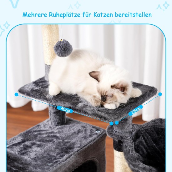 Hey-brother MPJ007SW Cat Scratching Post, 108 cm Indoor Cat Tree, Multi-Tier Cat Scratching Post for Kittens, with Scratching Posts, Ramp, Baskets, Spacious Cat Hole and Hanging Pompom Toy, Light Grey Hey-brother MPJ007SW Cat Scratching Post, 108 cm Indoor Cat Tree, Multi-Tier Cat Scratching Post for Kittens, with Scratching Posts, Ramp, Baskets, Spacious Cat Hole and Hanging Pompom Toy, Light Grey