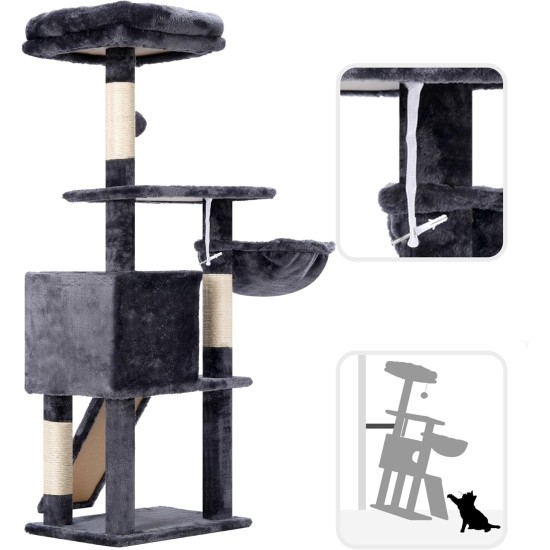 Hey-brother MPJ007SW Cat Scratching Post, 108 cm Indoor Cat Tree, Multi-Tier Cat Scratching Post for Kittens, with Scratching Posts, Ramp, Baskets, Spacious Cat Hole and Hanging Pompom Toy, Light Grey Hey-brother MPJ007SW Cat Scratching Post, 108 cm Indoor Cat Tree, Multi-Tier Cat Scratching Post for Kittens, with Scratching Posts, Ramp, Baskets, Spacious Cat Hole and Hanging Pompom Toy, Light Grey