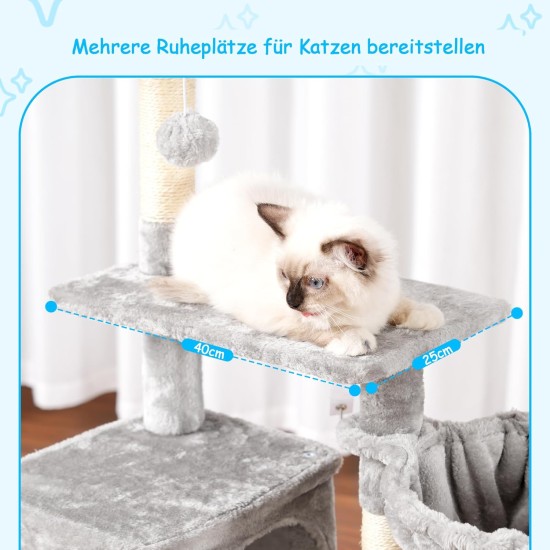 Hey-brother MPJ007SW Cat Scratching Post, 108 cm Indoor Cat Tree, Multi-Tier Cat Scratching Post for Kittens, with Scratching Posts, Ramp, Baskets, Spacious Cat Hole and Hanging Pompom Toy, Light Grey Hey-brother MPJ007SW Cat Scratching Post, 108 cm Indoor Cat Tree, Multi-Tier Cat Scratching Post for Kittens, with Scratching Posts, Ramp, Baskets, Spacious Cat Hole and Hanging Pompom Toy, Light Grey