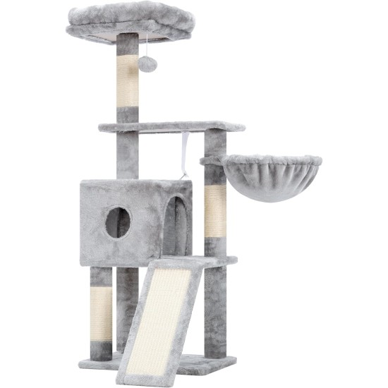 Hey-brother MPJ007SW Cat Scratching Post, 108 cm Indoor Cat Tree, Multi-Tier Cat Scratching Post for Kittens, with Scratching Posts, Ramp, Baskets, Spacious Cat Hole and Hanging Pompom Toy, Light Grey Hey-brother MPJ007SW Cat Scratching Post, 108 cm Indoor Cat Tree, Multi-Tier Cat Scratching Post for Kittens, with Scratching Posts, Ramp, Baskets, Spacious Cat Hole and Hanging Pompom Toy, Light Grey