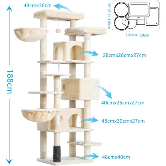Hey-brother MPJ035-MG Cat Scratching Post, 188 cm XXL Climbing Tree with 2 Large Platforms, 3 Caves, 2 Baskets, Plush Balls and Sisal Scratching Posts, Multi-Level Cat Scratching Post, Smoke Grey Hey-brother MPJ035-MG Cat Scratching Post, 188 cm XXL Climbing Tree with 2 Large Platforms, 3 Caves, 2 Baskets, Plush Balls and Sisal Scratching Posts, Multi-Level Cat Scratching Post, Smoke Grey