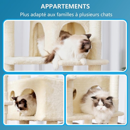 Hey-brother MPJ035-MG Cat Scratching Post, 188 cm XXL Climbing Tree with 2 Large Platforms, 3 Caves, 2 Baskets, Plush Balls and Sisal Scratching Posts, Multi-Level Cat Scratching Post, Smoke Grey Hey-brother MPJ035-MG Cat Scratching Post, 188 cm XXL Climbing Tree with 2 Large Platforms, 3 Caves, 2 Baskets, Plush Balls and Sisal Scratching Posts, Multi-Level Cat Scratching Post, Smoke Grey