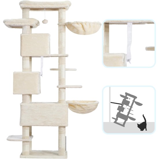 Hey-brother MPJ035-MG Cat Scratching Post, 188 cm XXL Climbing Tree with 2 Large Platforms, 3 Caves, 2 Baskets, Plush Balls and Sisal Scratching Posts, Multi-Level Cat Scratching Post, Smoke Grey Hey-brother MPJ035-MG Cat Scratching Post, 188 cm XXL Climbing Tree with 2 Large Platforms, 3 Caves, 2 Baskets, Plush Balls and Sisal Scratching Posts, Multi-Level Cat Scratching Post, Smoke Grey