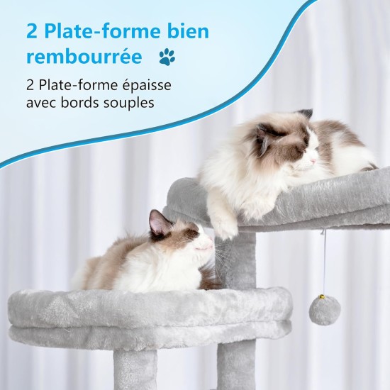 Hey-brother MPJ035-MG Cat Scratching Post, 188 cm XXL Climbing Tree with 2 Large Platforms, 3 Caves, 2 Baskets, Plush Balls and Sisal Scratching Posts, Multi-Level Cat Scratching Post, Smoke Grey Hey-brother MPJ035-MG Cat Scratching Post, 188 cm XXL Climbing Tree with 2 Large Platforms, 3 Caves, 2 Baskets, Plush Balls and Sisal Scratching Posts, Multi-Level Cat Scratching Post, Smoke Grey