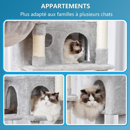 Hey-brother MPJ035-MG Cat Scratching Post, 188 cm XXL Climbing Tree with 2 Large Platforms, 3 Caves, 2 Baskets, Plush Balls and Sisal Scratching Posts, Multi-Level Cat Scratching Post, Smoke Grey Hey-brother MPJ035-MG Cat Scratching Post, 188 cm XXL Climbing Tree with 2 Large Platforms, 3 Caves, 2 Baskets, Plush Balls and Sisal Scratching Posts, Multi-Level Cat Scratching Post, Smoke Grey