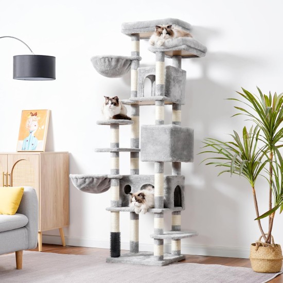 Hey-brother MPJ035-MG Cat Scratching Post, 188 cm XXL Climbing Tree with 2 Large Platforms, 3 Caves, 2 Baskets, Plush Balls and Sisal Scratching Posts, Multi-Level Cat Scratching Post, Smoke Grey Hey-brother MPJ035-MG Cat Scratching Post, 188 cm XXL Climbing Tree with 2 Large Platforms, 3 Caves, 2 Baskets, Plush Balls and Sisal Scratching Posts, Multi-Level Cat Scratching Post, Smoke Grey