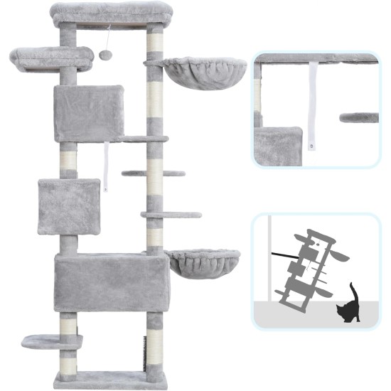 Hey-brother MPJ035-MG Cat Scratching Post, 188 cm XXL Climbing Tree with 2 Large Platforms, 3 Caves, 2 Baskets, Plush Balls and Sisal Scratching Posts, Multi-Level Cat Scratching Post, Smoke Grey Hey-brother MPJ035-MG Cat Scratching Post, 188 cm XXL Climbing Tree with 2 Large Platforms, 3 Caves, 2 Baskets, Plush Balls and Sisal Scratching Posts, Multi-Level Cat Scratching Post, Smoke Grey