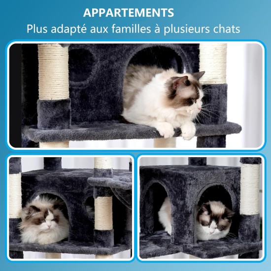 Hey-brother MPJ035-MG Cat Scratching Post, 188 cm XXL Climbing Tree with 2 Large Platforms, 3 Caves, 2 Baskets, Plush Balls and Sisal Scratching Posts, Multi-Level Cat Scratching Post, Smoke Grey Hey-brother MPJ035-MG Cat Scratching Post, 188 cm XXL Climbing Tree with 2 Large Platforms, 3 Caves, 2 Baskets, Plush Balls and Sisal Scratching Posts, Multi-Level Cat Scratching Post, Smoke Grey