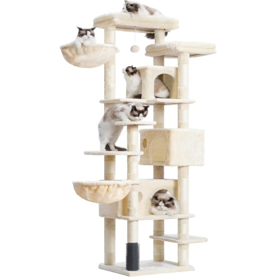 Hey-brother MPJ035-MG Cat Scratching Post, 188 cm XXL Climbing Tree with 2 Large Platforms, 3 Caves, 2 Baskets, Plush Balls and Sisal Scratching Posts, Multi-Level Cat Scratching Post, Smoke Grey Hey-brother MPJ035-MG Cat Scratching Post, 188 cm XXL Climbing Tree with 2 Large Platforms, 3 Caves, 2 Baskets, Plush Balls and Sisal Scratching Posts, Multi-Level Cat Scratching Post, Smoke Grey
