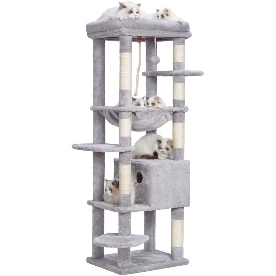 Heybly HCT050W Cat Scratching Post with Blankets for Large Cat Tree Large Platforms Cave 50 x 50 x 153cm Light Grey Heybly HCT050W Cat Scratching Post with Blankets for Large Cat Tree Large Platforms Cave 50 x 50 x 153cm Light Grey
