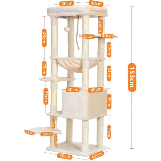 Heybly HCT050W Cat Scratching Post with Blankets for Large Cat Tree Large Platforms Cave 50 x 50 x 153cm Light Grey Heybly HCT050W Cat Scratching Post with Blankets for Large Cat Tree Large Platforms Cave 50 x 50 x 153cm Light Grey