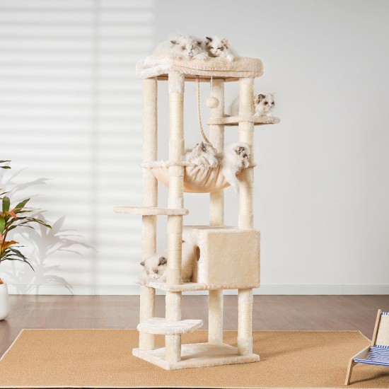 Heybly HCT050W Cat Scratching Post with Blankets for Large Cat Tree Large Platforms Cave 50 x 50 x 153cm Light Grey Heybly HCT050W Cat Scratching Post with Blankets for Large Cat Tree Large Platforms Cave 50 x 50 x 153cm Light Grey