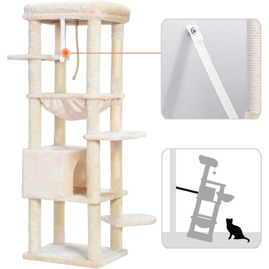 Heybly HCT050W Cat Scratching Post with Blankets for Large Cat Tree Large Platforms Cave 50 x 50 x 153cm Light Grey Heybly HCT050W Cat Scratching Post with Blankets for Large Cat Tree Large Platforms Cave 50 x 50 x 153cm Light Grey
