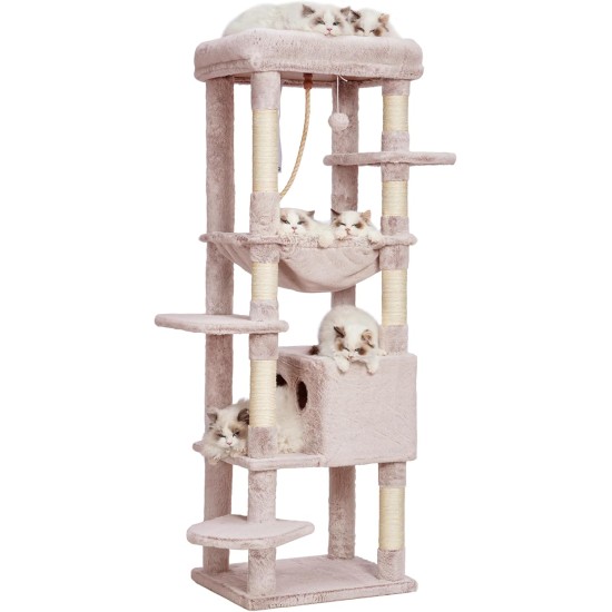 Heybly HCT050W Cat Scratching Post with Blankets for Large Cat Tree Large Platforms Cave 50 x 50 x 153cm Light Grey Heybly HCT050W Cat Scratching Post with Blankets for Large Cat Tree Large Platforms Cave 50 x 50 x 153cm Light Grey