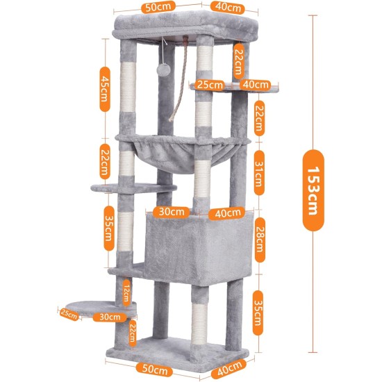 Heybly HCT050W Cat Scratching Post with Blankets for Large Cat Tree Large Platforms Cave 50 x 50 x 153cm Light Grey Heybly HCT050W Cat Scratching Post with Blankets for Large Cat Tree Large Platforms Cave 50 x 50 x 153cm Light Grey