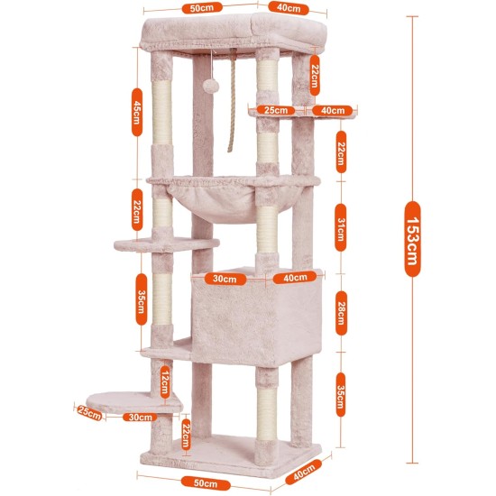 Heybly HCT050W Cat Scratching Post with Blankets for Large Cat Tree Large Platforms Cave 50 x 50 x 153cm Light Grey Heybly HCT050W Cat Scratching Post with Blankets for Large Cat Tree Large Platforms Cave 50 x 50 x 153cm Light Grey