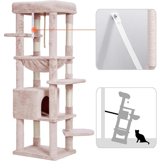 Heybly HCT050W Cat Scratching Post with Blankets for Large Cat Tree Large Platforms Cave 50 x 50 x 153cm Light Grey Heybly HCT050W Cat Scratching Post with Blankets for Large Cat Tree Large Platforms Cave 50 x 50 x 153cm Light Grey