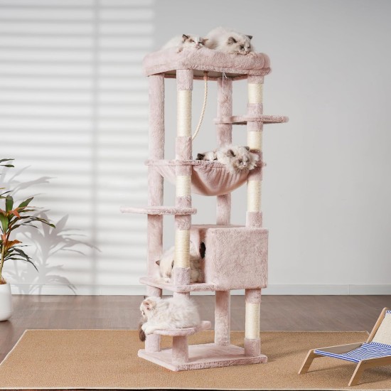 Heybly HCT050W Cat Scratching Post with Blankets for Large Cat Tree Large Platforms Cave 50 x 50 x 153cm Light Grey Heybly HCT050W Cat Scratching Post with Blankets for Large Cat Tree Large Platforms Cave 50 x 50 x 153cm Light Grey