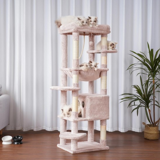 Heybly HCT050W Cat Scratching Post with Blankets for Large Cat Tree Large Platforms Cave 50 x 50 x 153cm Light Grey Heybly HCT050W Cat Scratching Post with Blankets for Large Cat Tree Large Platforms Cave 50 x 50 x 153cm Light Grey