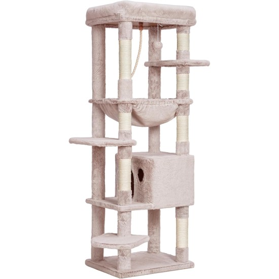 Heybly HCT050W Cat Scratching Post with Blankets for Large Cat Tree Large Platforms Cave 50 x 50 x 153cm Light Grey Heybly HCT050W Cat Scratching Post with Blankets for Large Cat Tree Large Platforms Cave 50 x 50 x 153cm Light Grey