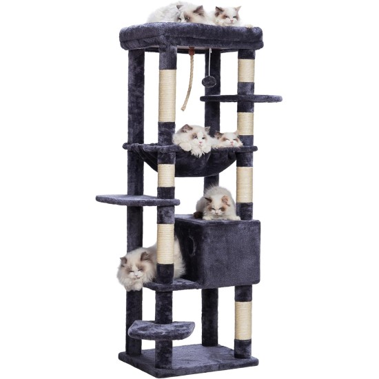 Heybly HCT050W Cat Scratching Post with Blankets for Large Cat Tree Large Platforms Cave 50 x 50 x 153cm Light Grey Heybly HCT050W Cat Scratching Post with Blankets for Large Cat Tree Large Platforms Cave 50 x 50 x 153cm Light Grey