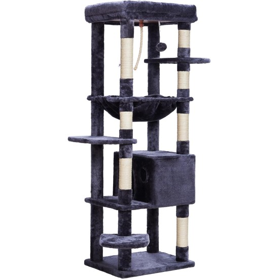Heybly HCT050W Cat Scratching Post with Blankets for Large Cat Tree Large Platforms Cave 50 x 50 x 153cm Light Grey Heybly HCT050W Cat Scratching Post with Blankets for Large Cat Tree Large Platforms Cave 50 x 50 x 153cm Light Grey