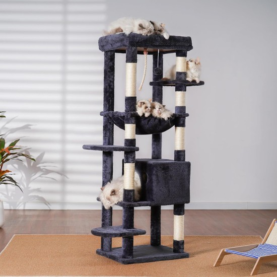 Heybly HCT050W Cat Scratching Post with Blankets for Large Cat Tree Large Platforms Cave 50 x 50 x 153cm Light Grey Heybly HCT050W Cat Scratching Post with Blankets for Large Cat Tree Large Platforms Cave 50 x 50 x 153cm Light Grey