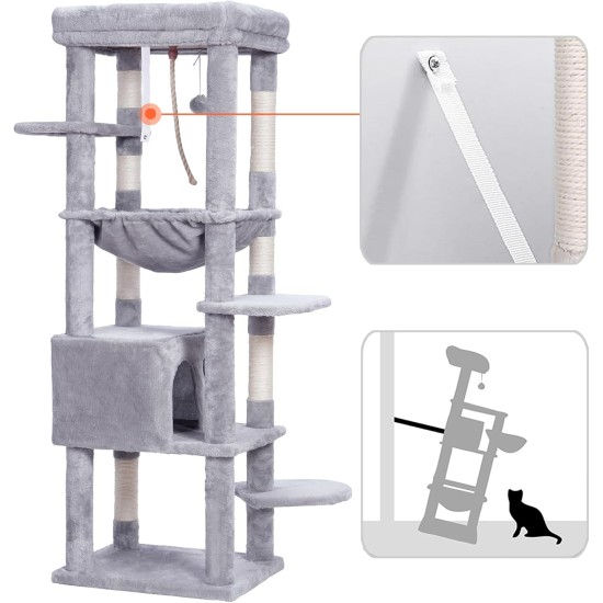 Heybly HCT050W Cat Scratching Post with Blankets for Large Cat Tree Large Platforms Cave 50 x 50 x 153cm Light Grey Heybly HCT050W Cat Scratching Post with Blankets for Large Cat Tree Large Platforms Cave 50 x 50 x 153cm Light Grey