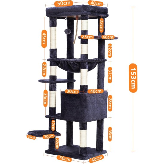 Heybly HCT050W Cat Scratching Post with Blankets for Large Cat Tree Large Platforms Cave 50 x 50 x 153cm Light Grey Heybly HCT050W Cat Scratching Post with Blankets for Large Cat Tree Large Platforms Cave 50 x 50 x 153cm Light Grey