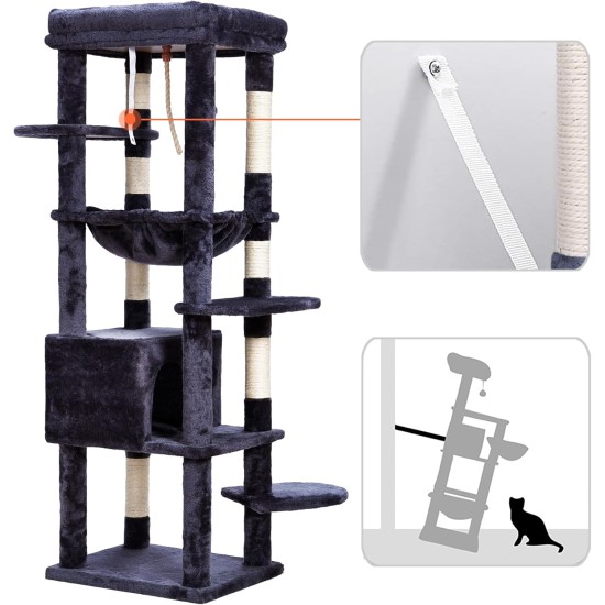 Heybly HCT050W Cat Scratching Post with Blankets for Large Cat Tree Large Platforms Cave 50 x 50 x 153cm Light Grey Heybly HCT050W Cat Scratching Post with Blankets for Large Cat Tree Large Platforms Cave 50 x 50 x 153cm Light Grey