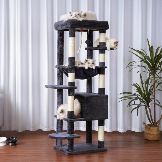 Heybly HCT050W Cat Scratching Post with Blankets for Large Cat Tree Large Platforms Cave 50 x 50 x 153cm Light Grey Heybly HCT050W Cat Scratching Post with Blankets for Large Cat Tree Large Platforms Cave 50 x 50 x 153cm Light Grey