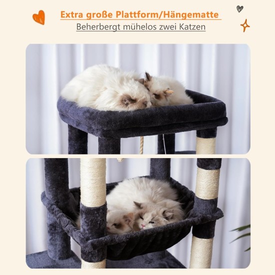 Heybly HCT050W Cat Scratching Post with Blankets for Large Cat Tree Large Platforms Cave 50 x 50 x 153cm Light Grey Heybly HCT050W Cat Scratching Post with Blankets for Large Cat Tree Large Platforms Cave 50 x 50 x 153cm Light Grey