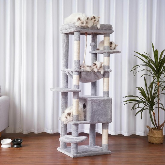 Heybly HCT050W Cat Scratching Post with Blankets for Large Cat Tree Large Platforms Cave 50 x 50 x 153cm Light Grey Heybly HCT050W Cat Scratching Post with Blankets for Large Cat Tree Large Platforms Cave 50 x 50 x 153cm Light Grey