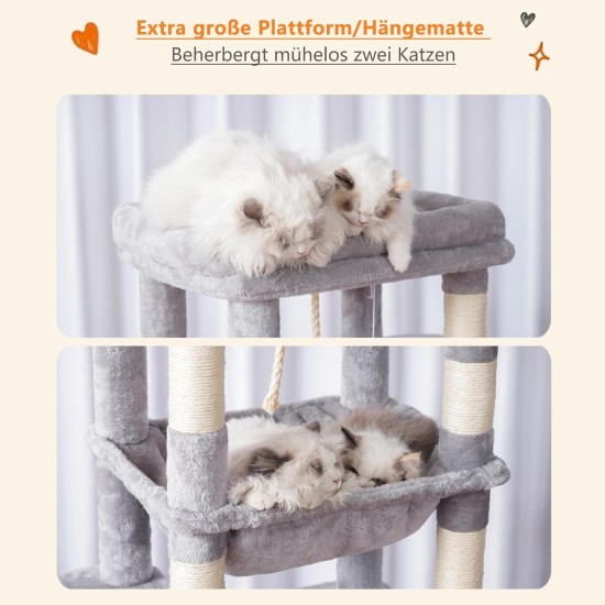 Heybly HCT050W Cat Scratching Post with Blankets for Large Cat Tree Large Platforms Cave 50 x 50 x 153cm Light Grey Heybly HCT050W Cat Scratching Post with Blankets for Large Cat Tree Large Platforms Cave 50 x 50 x 153cm Light Grey